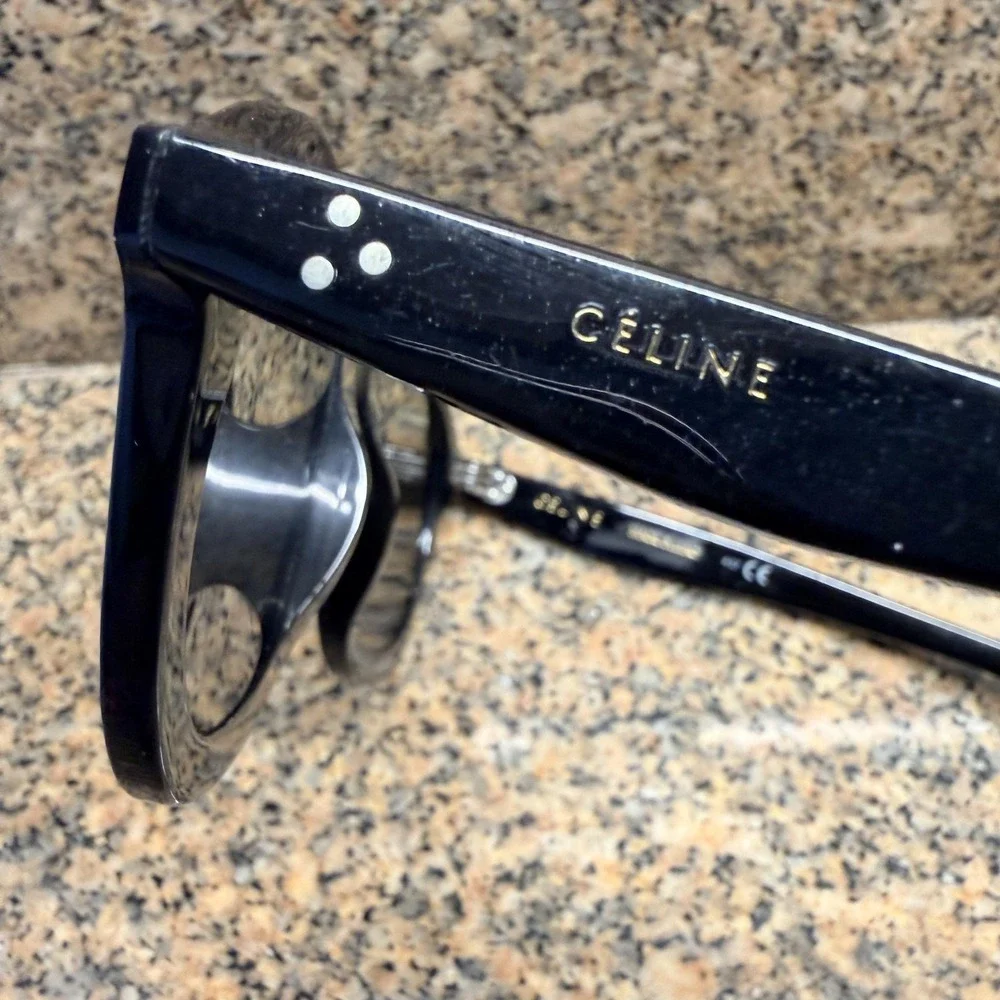 Celine Sunglasses Womens Black Round Oversized Gray Lens Made Italy CL40017I